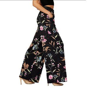 BIJORCA Black Floral Print Flowy Palazzo Pants OS Fits Small to XLarge NWT